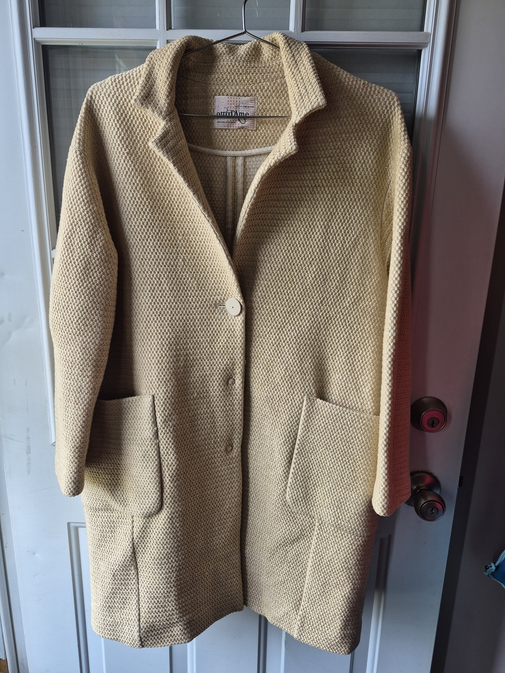 Ottod'Ame Italian Cream Textured Single-Button Linen Blend Coat